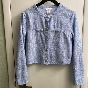 H&M Blue Tweed Style Cropped Jacket
